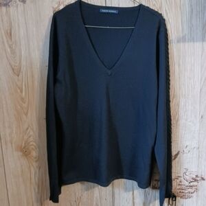 Banana Republic Black V-Neck Lace Up Detail Sleeve Knit Top